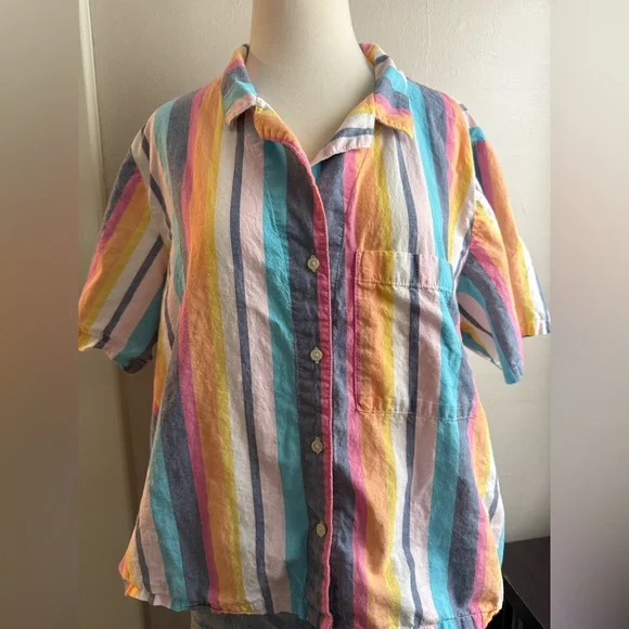 Gap Body Striped Button Down Shirt – XL – Lightweight Cotton Blend Rainbow - Picture 2 of 7
